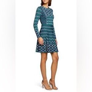 Eliza J Teal Geometric Long Sleeve Dress